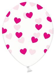 PartyDeco Balon - Taransparent cu inimioare roz