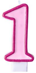 PartyDeco Lumânare pentru zi de naştere cu cifra 1 roz