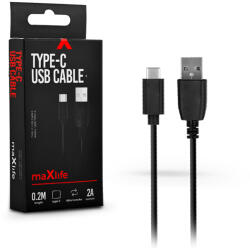 Maxlife USB/USB Type-C adat- és töltőkábel 20cm - 5V/2A - fekete