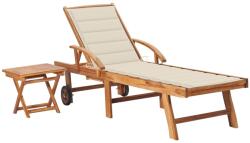 vidaXL Șezlong cu pernă și masă, lemn masiv de tec (3063023)