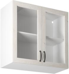 TEMPO KONDELA Felsőszekrény üveggel, fehér/sosna északi, ROYAL G80S