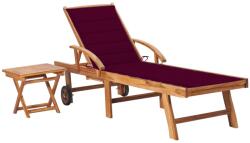 vidaXL Șezlong cu pernă și masă, lemn masiv de tec (3063030)