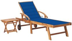vidaXL Șezlong cu pernă și masă, lemn masiv de tec (3063031) - vidaxl