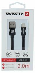 SWISSTEN USB-C adatkábel Swissten, Quick charge, 3A, fonott, 2m, fekete
