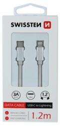 SWISSTEN USB-C/Lightning 3A 1.2M adatkábe, fehér-ezüst