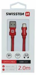 SWISSTEN USB-C adatkábel Quick charge, fonott, 3A, 2m, piros