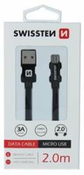 SWISSTEN Micro USB adatkábel Swissten, Quick charge, 3A, fonott, 2m, fekete