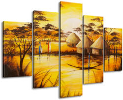 Gario Kézzel festett kép Afrikai falu - 5 részes Méret: 150 x 105 cm