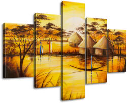 Gario Kézzel festett kép Afrikai falu - 5 részes Méret: 100 x 70 cm