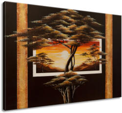 Gario Kézzel festett kép Afrikai táj fákkal Méret: 100 x 70 cm