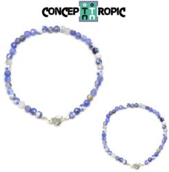  Bratara Agata Blue Diametru 58 mm - Zodia Pesti - Rotunda Fatetata - 4x4 mm - 1 Buc