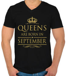 printfashion A királynők szeptemberben születnek - Férfi V-nyakú póló - Fekete (333757)