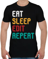 printfashion Eat, sleep, edit, repeat színes - Férfi póló - Fekete (5241840)