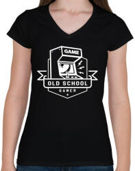 printfashion Old School Gamer - Női V-nyakú póló - Fekete (5260030)