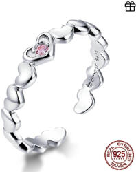 GALAS Inel reglabil din argint 925 Pink CZ Heart Stackable (BSR100)