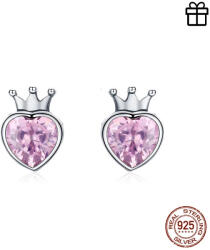 GALAS Cercei din argint 925 Sweet Pink Heart of Crown (SCE174)