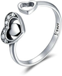 GALAS Inel reglabil din argint 925 Heart in Heart Pave CZ (SCR168)