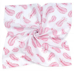 MT MTT Nagy textil pelenka (120x120) - Fehér alapon rózsaszín tollak