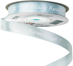  Boldog Karácsonyt! " feliratos szatén szalag 12mm x 20m - Halványkék (CK12-59)