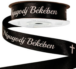 Valex Decor Nyugodj Békében" feliratos szatén gyász szalag 20mm x 20m - Fekete (DX20-96)