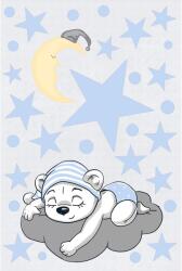 Kring Sleeping Bear Digitálisan nyomtatott gyermekszőnyeg, 120 x 180 cm, 80% pamut + 20% poliészter, 1300 g/m2, Kék/Szürke (TFK02426.02)