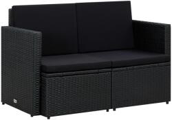 vidaXL Canapea de grădină cu 2 locuri, cu perne, negru, poliratan (45784)