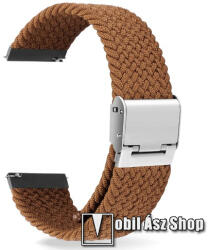  Okosóra szíj - fonott szövet, sztreccses, állítható, rozsdamentes acél csatos - BARNA - 210mm hosszú, 22mm széles - SAMSUNG Galaxy Watch 46mm / Watch GT2 46mm / Watch GT 2e / Galaxy Watch3 45mm / Hono