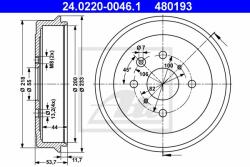 ATE Tambur frana ATE 24.0220-0046.1 - automobilus