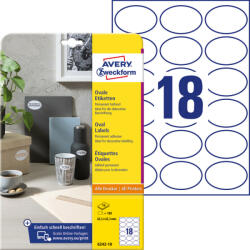  Avery Zweckform No. 6242-10 fehér színű 63, 5 x 42, 3 mm méretű, ovális alakú, univerzálisan nyomtatható, öntapadós termék címke, permanens ragasztóval A4-es íven - kiszerelés: 180 címke / 10 ív