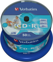 Verbatim CD-R VERBATIM 700MB, 80min, viteza 52x, 50 buc, spindle, printabil, "AZO Wide Inkjet Printable" "43438 (43438)