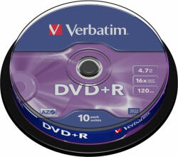 Verbatim DVD+R VERBATIM 4.7GB, 120min, viteza 16x, 10 buc, Single Layer, spindle, "Matt Silver" "43498" 951763 (43498)