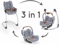 Smoby Scaun de masă și scaun de mașină sau leagăn DeLuxe Pastel Maxi Cosi&Quinny Grey Smoby combinație triplă cu centură de siguranță (SM240214)