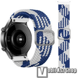  Okosóra szíj - szövet, sztreccses, állítható - KÉK / FEHÉR - 240mm hosszú, 20mm széles - SAMSUNG Galaxy Watch 42mm / Xiaomi Amazfit GTS / Galaxy Watch3 41mm / HUAWEI Watch GT 2 42mm / Galaxy Watch Act