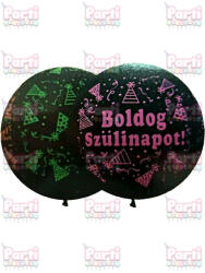 Boldog szülinapot csákós fekete lufi, 30cm vegyes (4db)