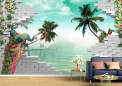 Persona Tapet Premium Canvas - Paunul palmierii si zidul 3d abstract - tapet-canvas - 170,00 RON