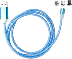 Cablu de incarcare USB Magnetic Led Flowing 3 in 1, universal, USB la microUSB, Lightning, Type C, 1m, albastru
