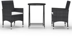 vidaXL Set mobilier bistro grădină 3 piese, negru, poliratan și sticlă (3058378)