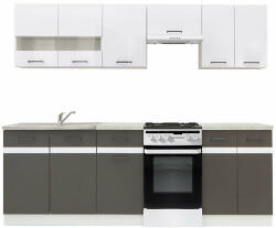 Black Red White Кухня Junona Line - бял гланц / волфрам сиво - 230 см (K24-JUNONA_MODUL/230-BI/BIP/SZW/BNG)