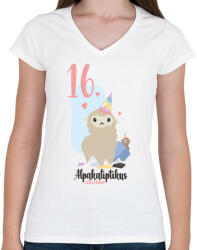 printfashion 16. Alpakaliptikus születésnap - Alpaca póló 16. születésnapra - Női V-nyakú póló - Fehér (5313623)