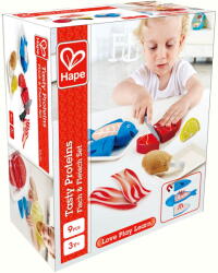 Hape Set alimente de jucarie din lemn, Proteine gustoase, Hape (HapeE3155) Bucatarie copii