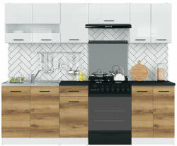 Black Red White Кухня Junona Line - 240 см - бял гланц / светъл дъб делано (K24-JUNONA_MODUL/240-BI/BIP/DDJ/LMC)