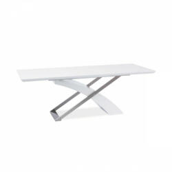 TEMPO KONDELA Meghosszabbítható étkezőasztal, fehér extra magasfényű HG/fém, 160-220x90 cm, KROS - smartbutor