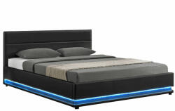 TEMPO KONDELA Hitvesiágy fehér világítással, ágyráccsal fekete, 180x200, BIRGET NEW - smartbutor