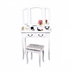 TEMPO KONDELA Fésülködőasztal zsámollyal, fehér/ezüst, REGINA NEW - smartbutor