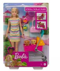 Mattel Papusa Barbie - Set pentru o plimbare cu 2 pui, Barbie - Papusa Play Pups, 1710236 Papusa Barbie