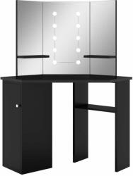 vidaXL fekete sarok fésülködőasztal LED világítással 111x54x141, 5 cm (326534) - pepita