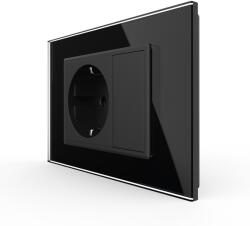 LIVOLO Priza simpla cu blank Livolo cu rama din sticla 3M, standard Italian, Serie noua - culoare negru