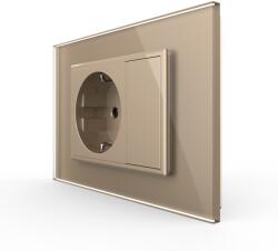 LIVOLO Priza simpla cu blank Livolo cu rama din sticla 3M, standard Italian, Serie noua - culoare auriu