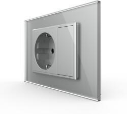 LIVOLO Priza simpla cu blank Livolo cu rama din sticla 3M, standard Italian, Serie noua - culoare gri