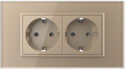 LIVOLO Priza dubla Livolo cu rama din sticla 4M, standard Italian, Serie noua - culoare auriu